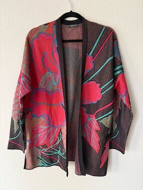 Floral Open-Front Women's Sweater Cardigan - Peruvian Connection - 100% Cotton